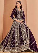 Wine Faux Georgette Embroidered Anarkali Suit with Dupatta